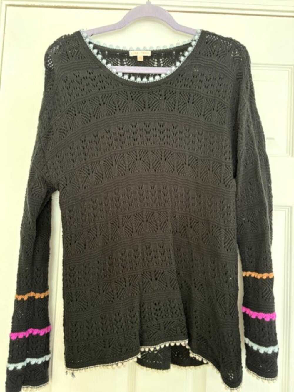 Lisa Todd Black open-knit crochet sweater